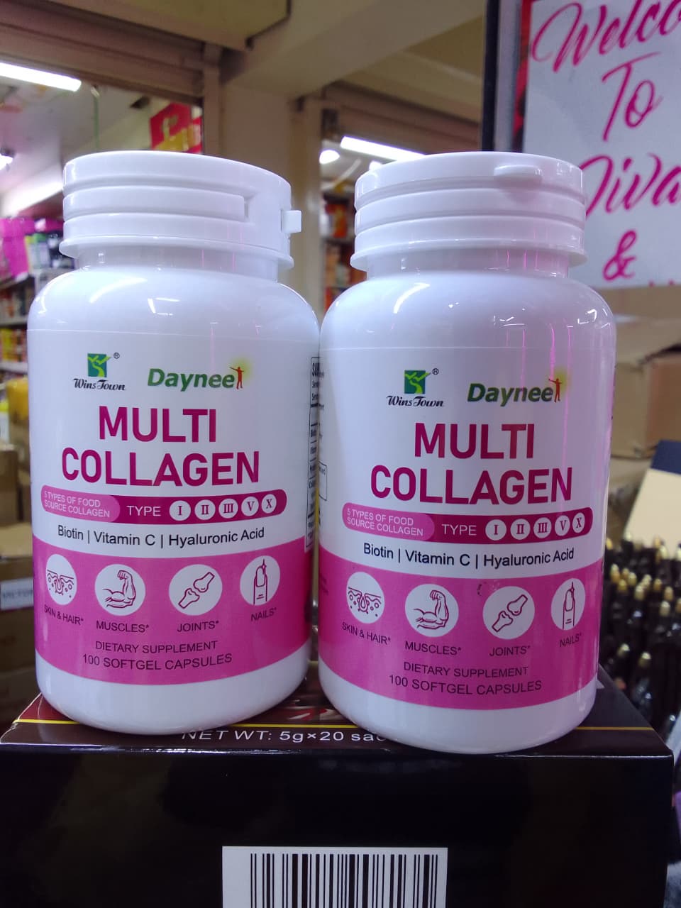 Daynee Multi Collagen– 5-Type Collagen Blend with Hyaluronic Acid, Vitamin C, Biotin & Glutathione for Skin, Hair, Nails & Joint Health – 100 Pcs