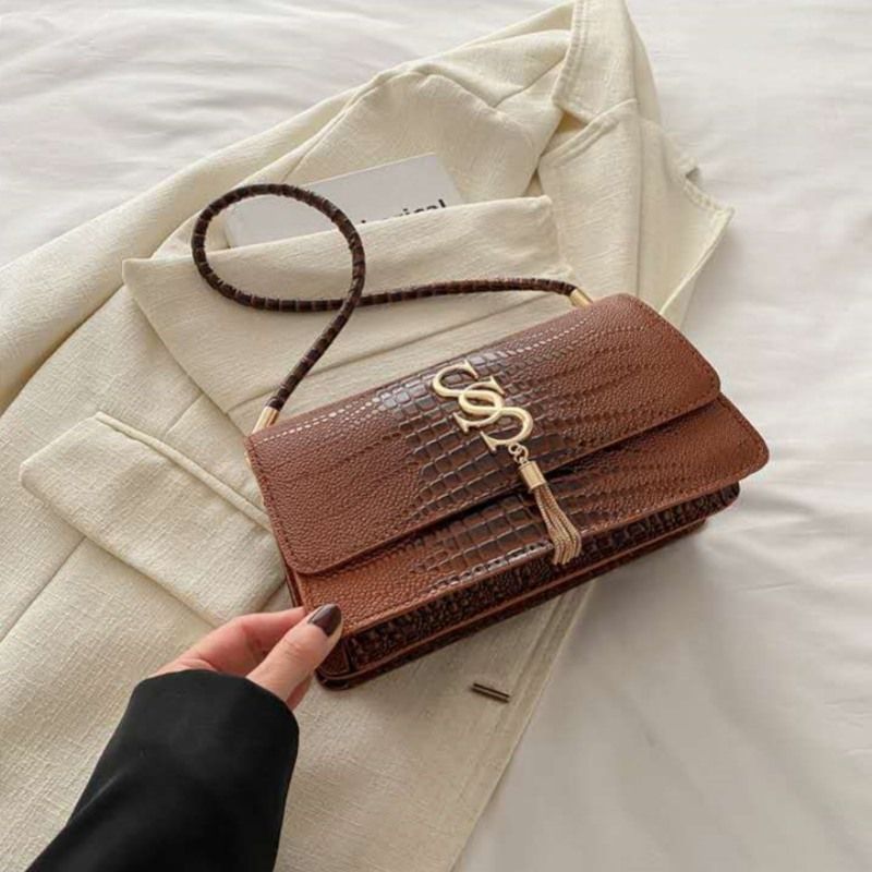 Mateamoda Sophisticated Croc-Embossed Shoulder Bag Underarm Handbag