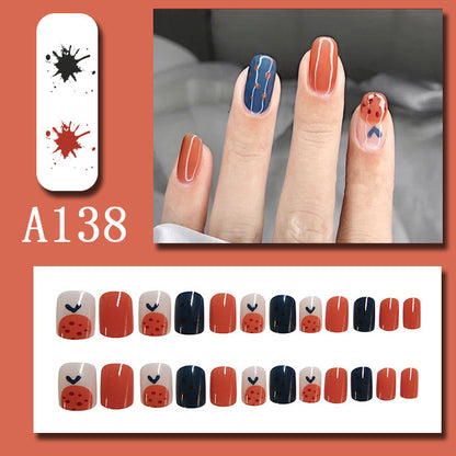 24pcs Fake Nails Reusable Stick On Nails Press on Full Cover False Nail Tips with Jelly Stickers Makeup Accessories