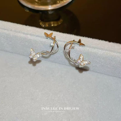 Zircon butterfly earrings with a niche design sense, feature a Korean-style retro personality, are simple yet versatile, exude an elegant temperament, and are fashionable earrings.
