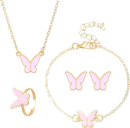 UPHUI 5-piece Women's Jewelry Set Earrings Necklaces Bracelets Rings Fashion Butterfly Jewelry Set Women's Butterfly Jewelry Couple Gifts