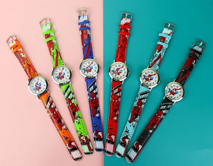 Children's Cartoon Watch Spiderman Leather Strap Quartz Watch Best Child Wristwatch Waterproof Men Watches Boy Gift