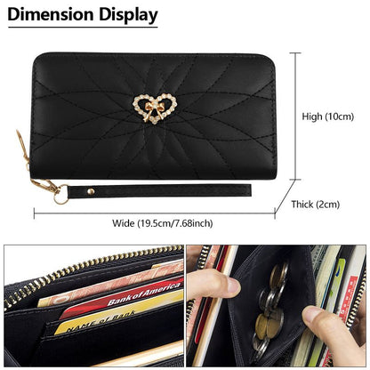 Classic Ladies Clutch Bag Mobile Phone Bag PU Black Long Wallet Card Holder