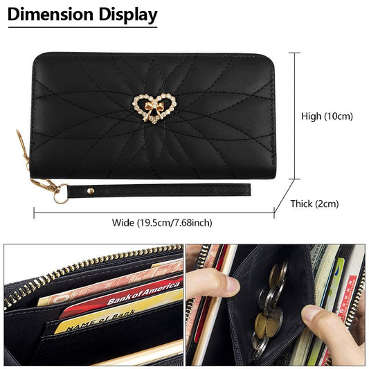 Classic Ladies Clutch Bag Mobile Phone Bag PU Black Long Wallet Card Holder