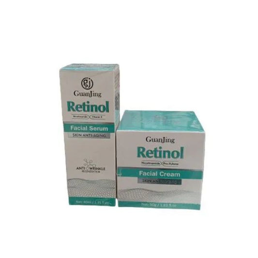 Guanjing RETINOL Anti-Aging Facial CREAM + Anti-Wrinkle Face SERUM. Removes Wrinkles, Smooths, Firms, Promote skin elasticity & Moisturizes