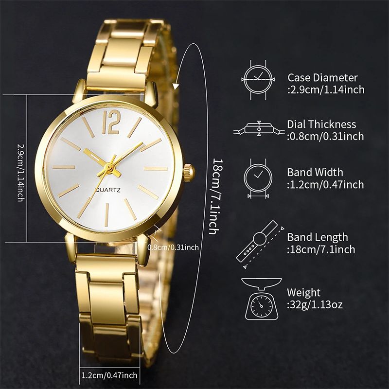 6PCS/Set Women's Watch Fashion Stainless Steel Band Analog Quartz Watches Heart Jewelry Set
