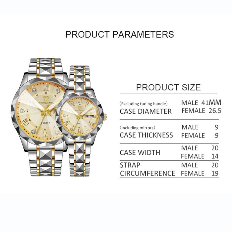 Couple Quartz Watch High Quality Waterproof Double Calendar Rhombus Mirror Watch Luxury Brand Men Women Couple Watche