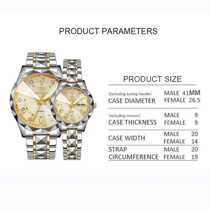 Couple Quartz Watch High Quality Waterproof Double Calendar Rhombus Mirror Watch Luxury Brand Men Women Couple Watche
