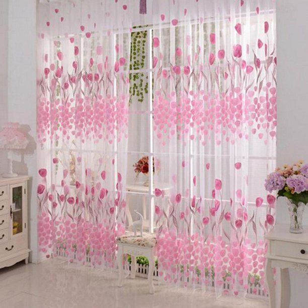 Tulip Printed Tulle Voile Door Window Curtain Sheer Drape Panel