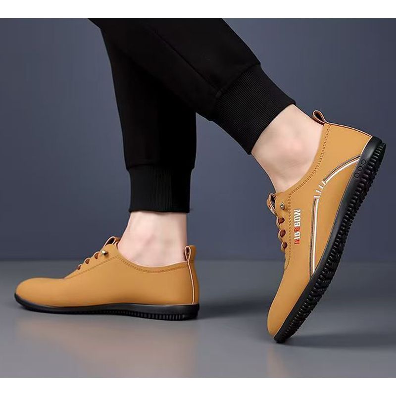 Size 41-44 men's light brown PU Artificial leather shoes business casual shoes boys work shoes students Oxfords walking shoes Daddy single shoes Light brown