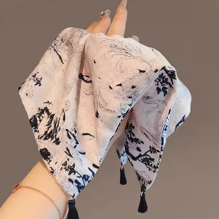 Ink wash Danqing~New Chinese style square scarf, large intestine headband, women's high-end feeling, retro square large headband hair accessory