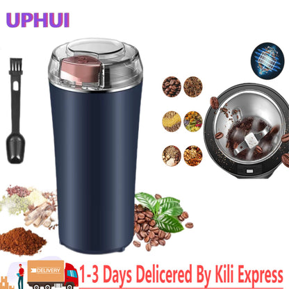 UPHUI Electric Coffee Grinder Spice Grinder Coffee Bean And Vanilla Grinder Equipped With A Brush Spoon And One Button Stainless Steel Grinding Suitable For Vanilla Peanut Grain And Bean Grinding