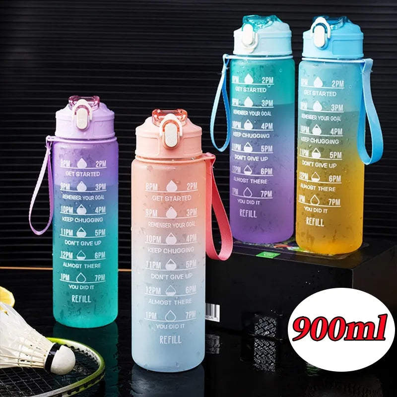900ML Large Capacity Water Bottle Sports Water Bottles with Time Marker Leak-proof Cup Motivational Portable Water bottle for Outdoor Sport Fitness Kitchen & Dining room appliances