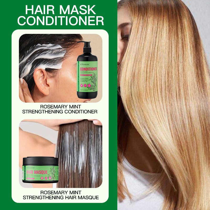4PCS KORMESIC Rosemary Mint & Biotin 4-Piece Hair Strengthening System - Shampoo, Conditioner, Scalp Oil & Mask Set Repairs Split Ends, Soothes Dry Scalp & Boosts Shine for Fragile/Damaged Hair
