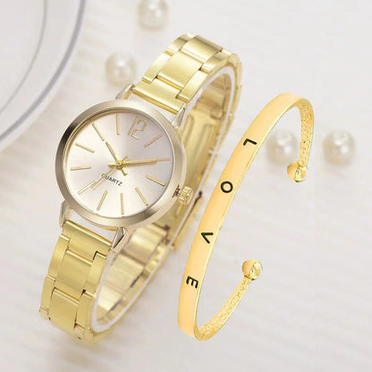 Ladies Fashion Simple Digital Alloy With Quartz Watch Bracelet 2pcs Set Luxury Women Simple Dial Ladies Watches