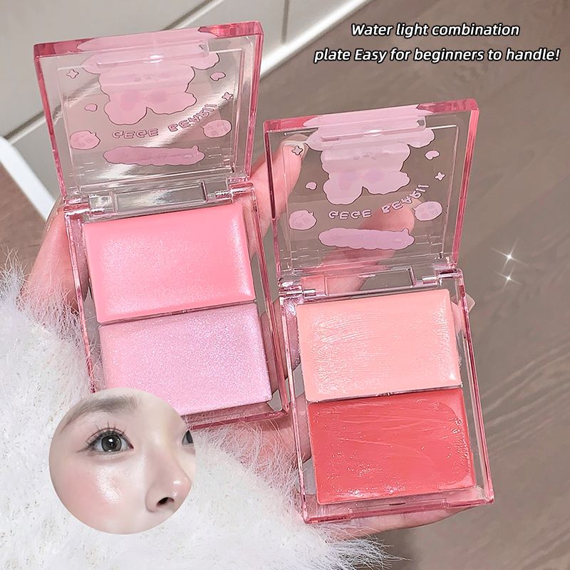 GegeBear Aqua Two color High gloss powder blusher Multi purpose Plate Facial Natural Brightening Three dimensional Clear Water Moisturizing powder blusher Cream