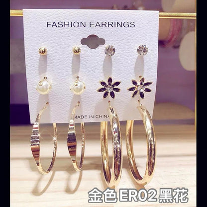6 pairs of exaggerated earrings fashionable and versatile C-shaped large earrings earring combination set personalized earringsGold