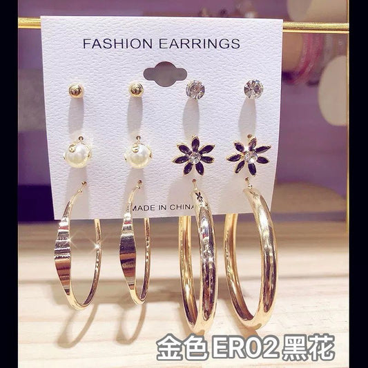 6 pairs of exaggerated earrings fashionable and versatile C-shaped large earrings earring combination set personalized earringsGold