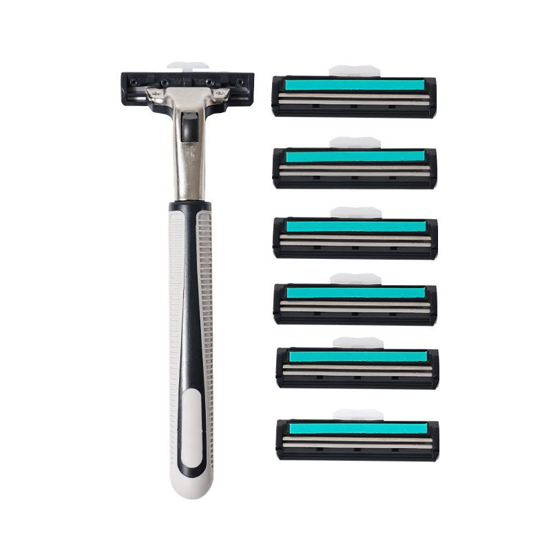 UPHUI 7-Pack Razor Blades Men's Shaver Men's Facial Hair Removal Sharp 2-Ply Razor Blade Tools Razor Holder Universal Hand Shaver Replacement Set