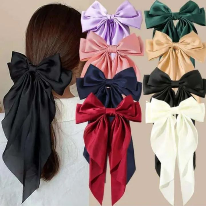 Hair Bows For Women Large Bow Hair Clip Soft Long Tails Metal Clips Bow Tie Hair Clip For Women Girls Accessories