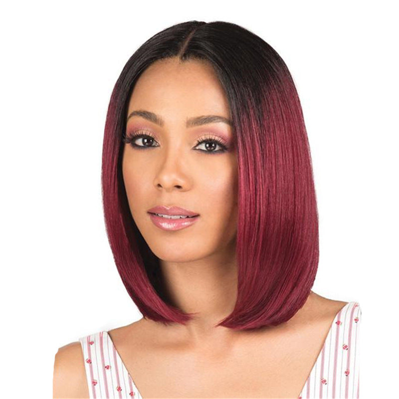 New arrival women short straight hair black gradient wine red Bob wigs for ladies gift