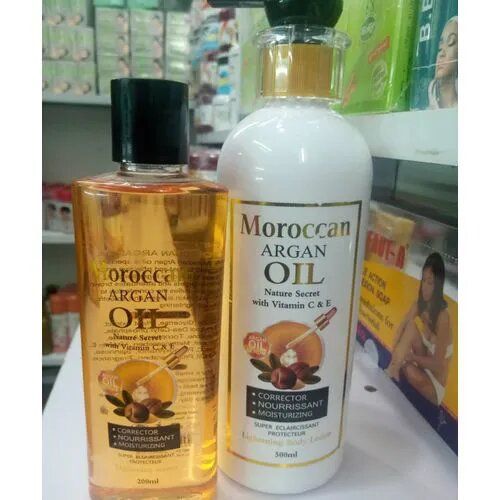 2 in1 Lotion + Oil Moroccan Argan Oil and Lotion Lightening Sunburn Acne Scars Light Complexion set