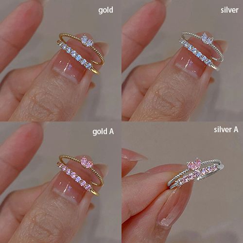 2pcs Luxury Zircon Heart Rings Set For Women Opening Adjustable Weave Rhinestone Ring Engagement Wedding Jewelry Fashion Girlfriend Gifts Wedding Jewellery Party Jewelry