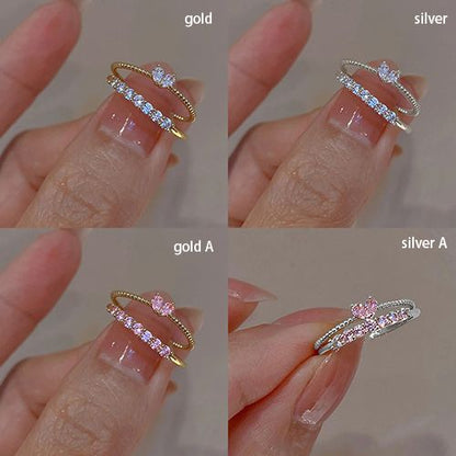 2pcs Luxury Zircon Heart Rings Set For Women Opening Adjustable Weave Rhinestone Ring Engagement Wedding Jewelry Fashion Girlfriend Gifts Wedding Jewellery Party Jewelry