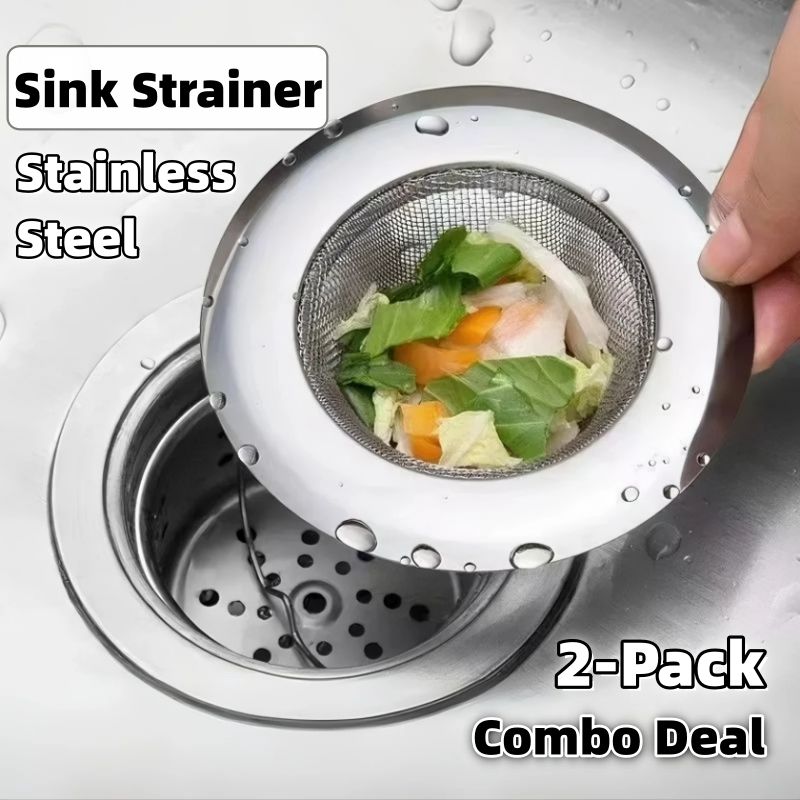 2pcs Stainless Steel Kitchen Sink Filter Food Waste & Water Drainage Anti-Clogging Easy Clean Durable Sink Strainer Kitchen Sink Stopper Drain Household Sink Filter Drain Strainer Catcher Stopper
