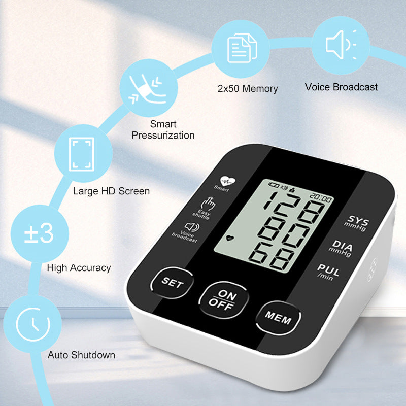 Blood Pressure Monitor Medically Accurate Upper Arm Cuff Digital Health Monitors Voice Broadcast Health Care Medical Equipment Measurement Tool LCD Digital Tonometer Sphygmomanometer