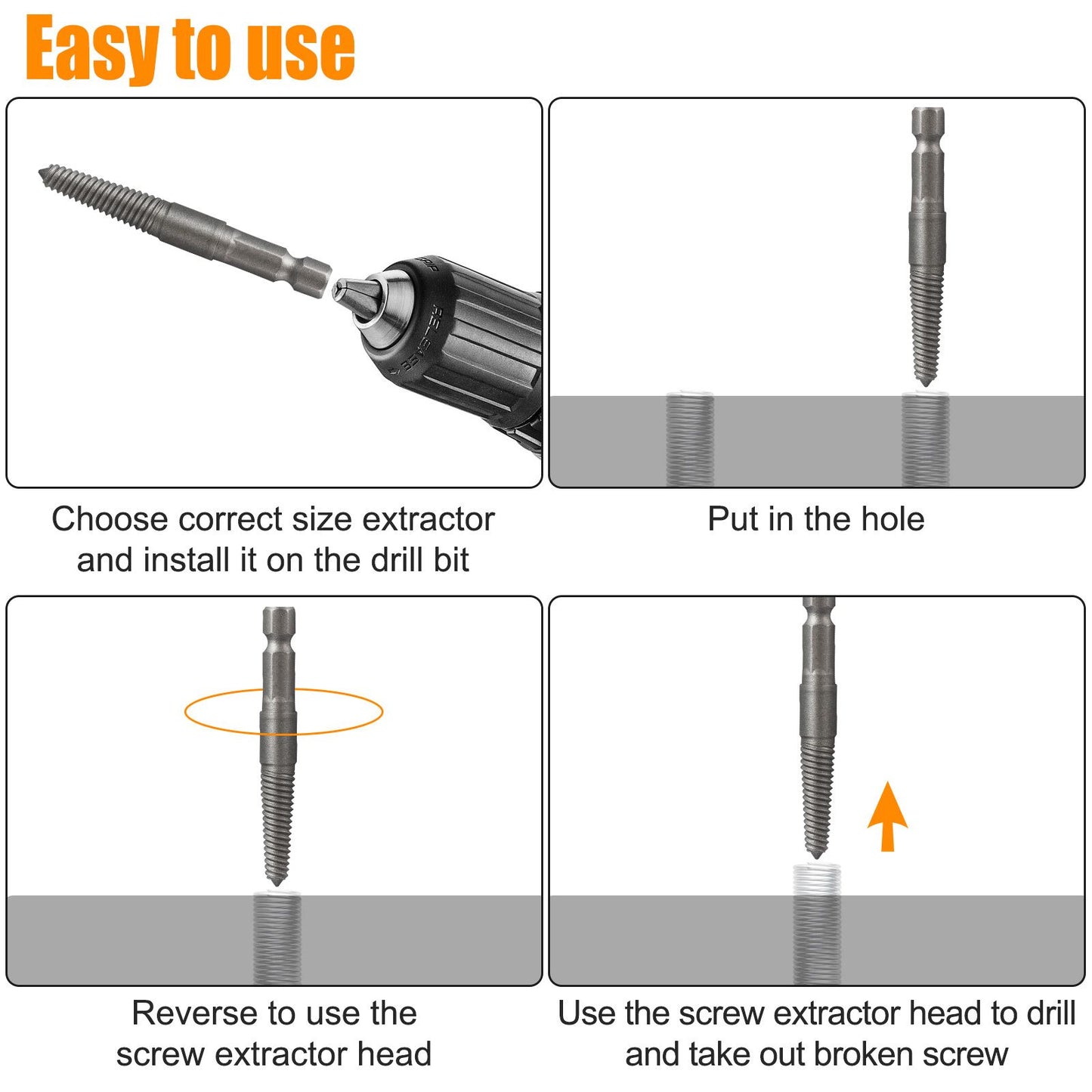 12Pcs Stud Screw Extractor Remover 1/4 Inch Hex Shank Damaged Bolt Easy Out Sets