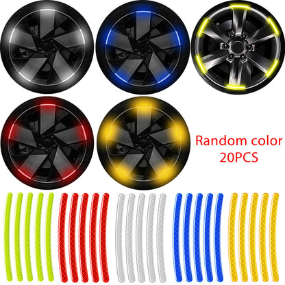 20pcs Car Wheel Hub Reflective Sticker Tire Rim Reflective Strips Luminous Sticker for Night Driving Car Bike Motorcycle Wheel Sticker Car-Styling Accessories