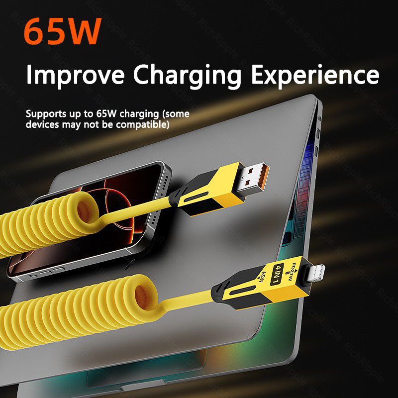 RichRipple 4 in 1 65W 1.5M Fast Charging Cable USB Data Cables Suitable For IPhone Xiaomi Tecno Huawei Samsung Charger Liquid Silicon Type-C Micro Lighting Charging Cable