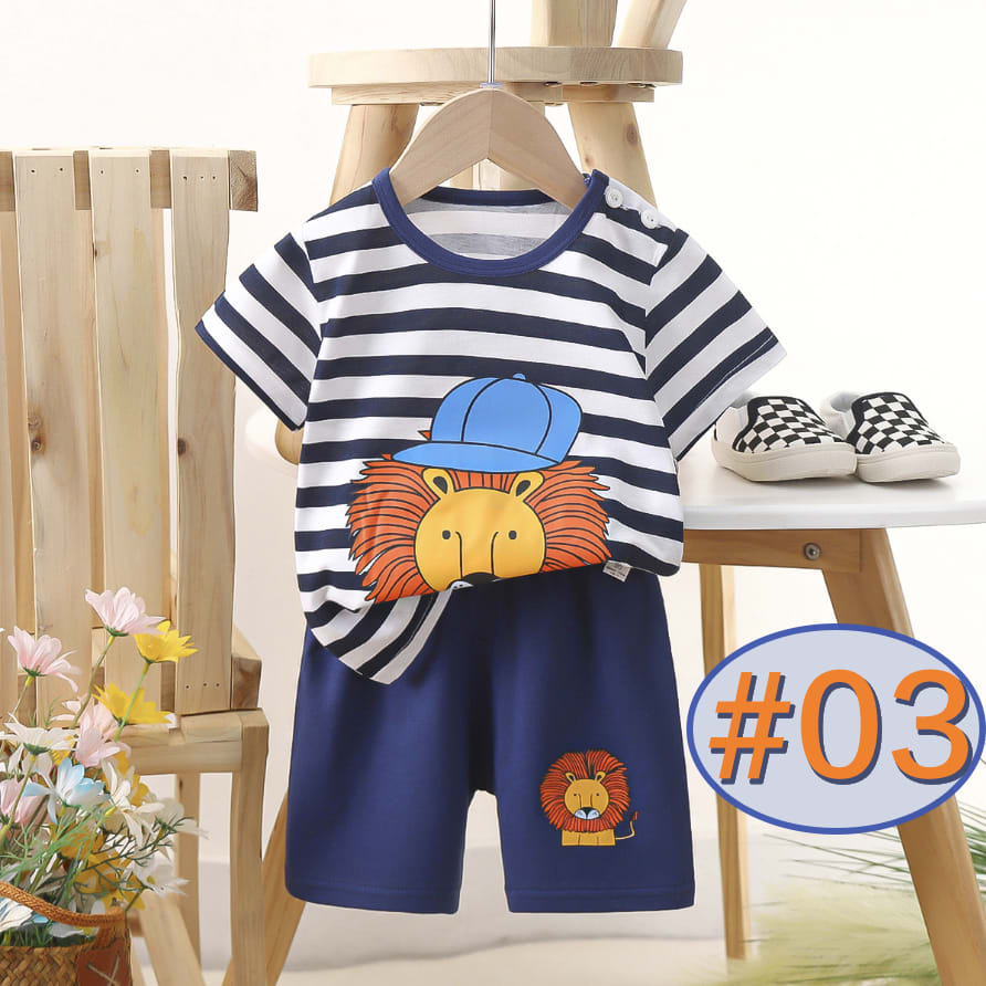 2-Piece Set (T-shirt+Shorts) New Pure Cotton Kids' Short Sleeve Set - Breathable Two-Way Crotch Design & Lightweight Comfort | Adjustable Baby Toddler Outfits