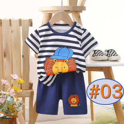 2-Piece Set (T-shirt+Shorts) New Pure Cotton Kids' Short Sleeve Set - Breathable Two-Way Crotch Design & Lightweight Comfort | Adjustable Baby Toddler Outfits