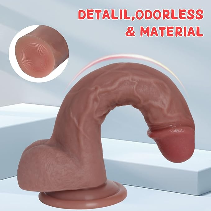 Realistic Dildos, 7.3 Inch Dildo with Suction Cup for Hands-Free, Flexible Cock with Curved Shaft and Balls for Vaginal G-spot and Anal Play, Adult Sex Toy for Male & Female, Couples