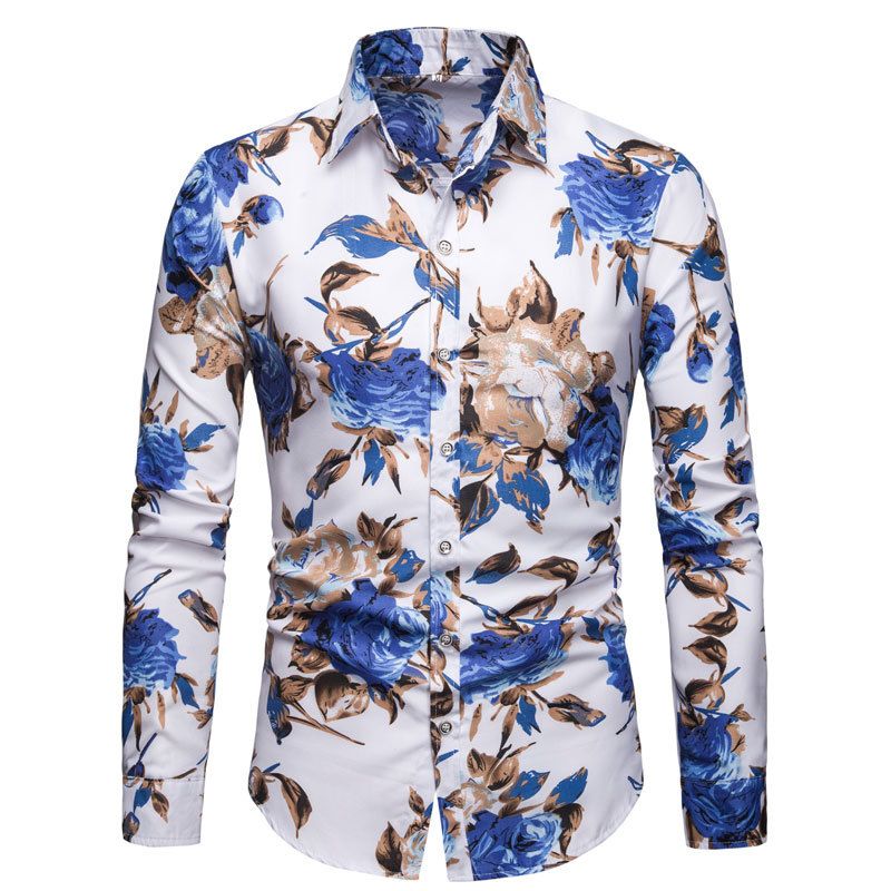 Shirts Men'S Long-Sleeved Floral Shirt Cross-Border Large Size Lapel Slim Shirt Non-Ironing Casual Men'S Wear