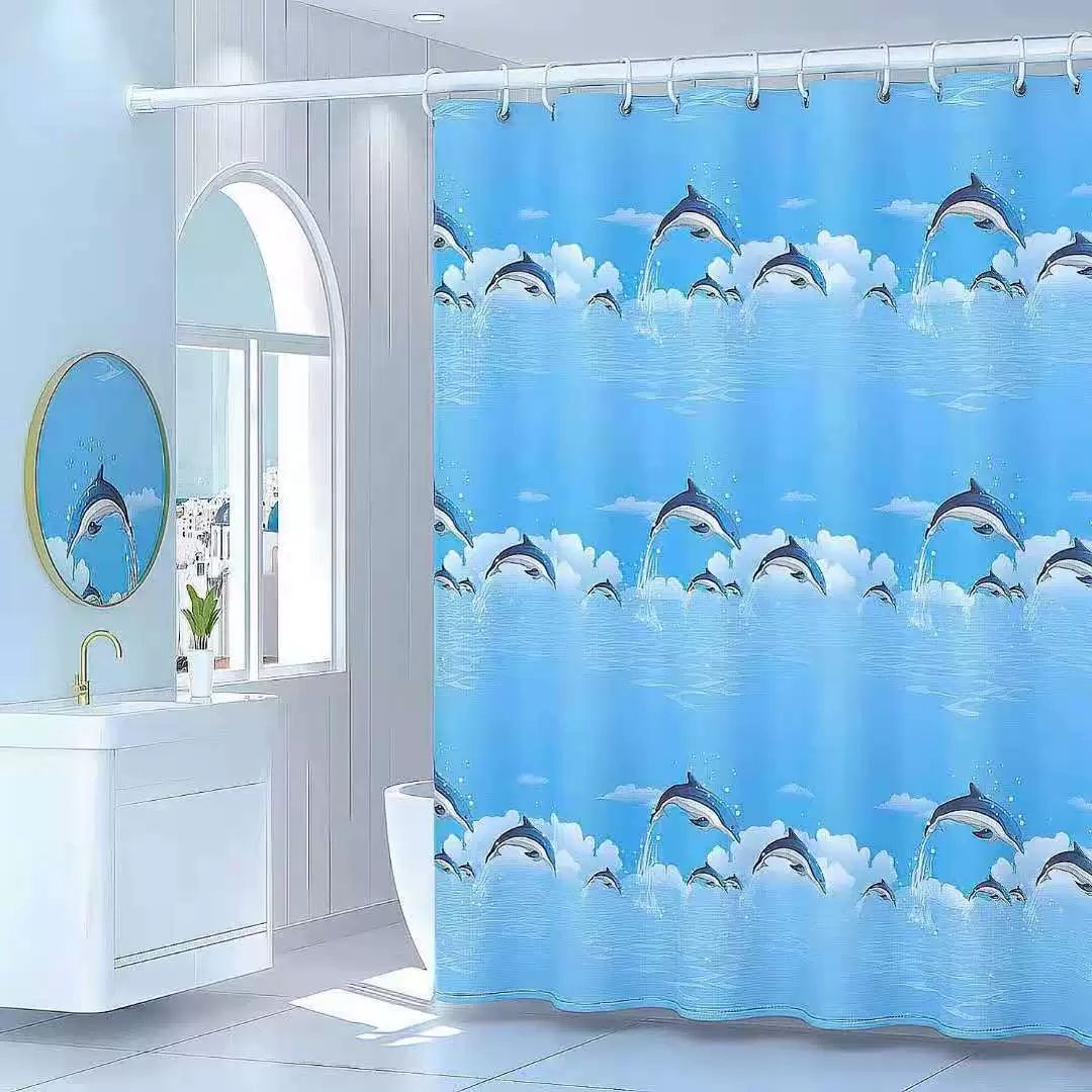 1PCS Dolphin Shower Curtain Shower Curtains Blue Ocean Wildlife Theme Bathrooms Shower Curtains Waterproof