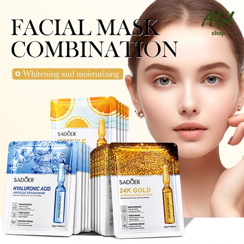Facial Mask Sheet Pores Moisturizing 24K Gold Vitamin C Hyaluronic Acid Face Mask Facial Moisturizing Firming Hydrating Facial Masks Skin Care Oil-Control Anti-Aging Replenishment Face Care Treatments