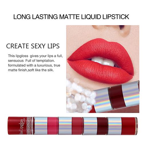 5 In 1 Lipstick, Five Color Matte Waterproof Velvet Long Lasting Lipstick, Creamy Texture Ladies Gift Valentine's Day Gifts