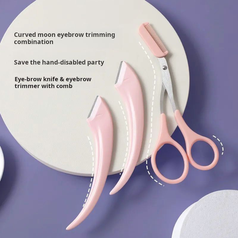 Beginner's Safe Eyebrow Trimmer New Eyebrow Trimmer Scissors Anti Scratch Bending Moon Eyebrow Scraper Set for Beginners