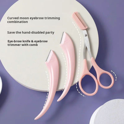 Beginner's Safe Eyebrow Trimmer New Eyebrow Trimmer Scissors Anti Scratch Bending Moon Eyebrow Scraper Set for Beginners
