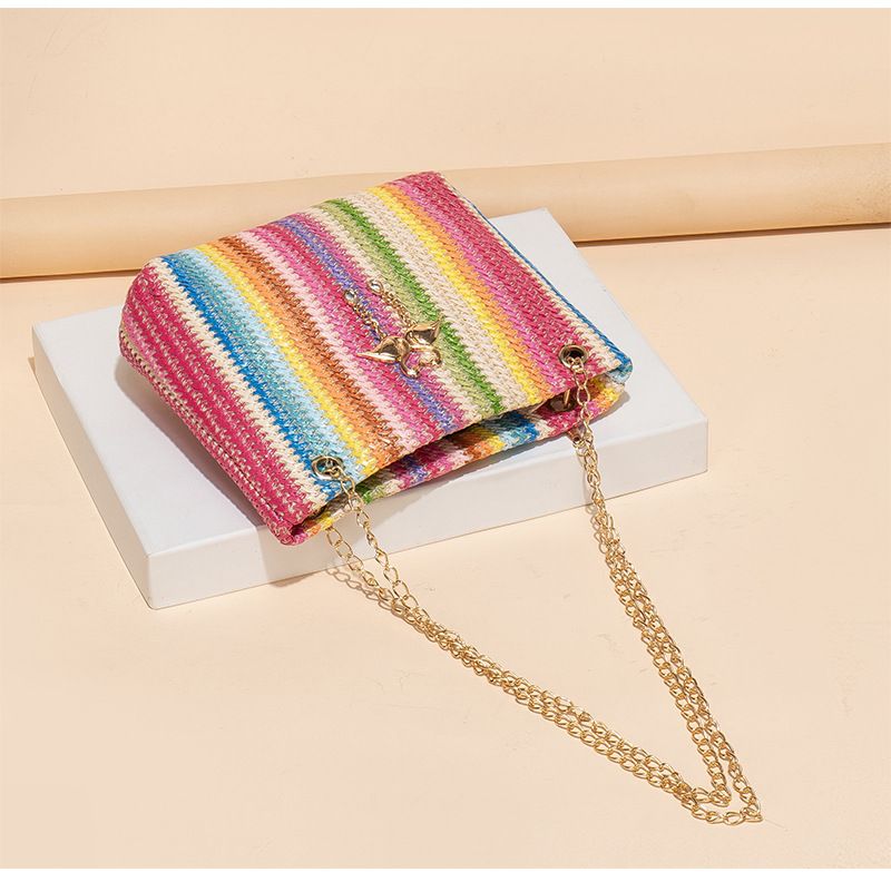 Trend Rainbow Woven Tote Bag Women's Shoulder Bag Simple contrast color swan decorative tote bag