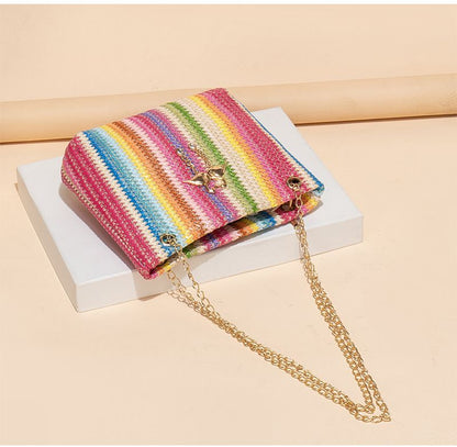 Trend Rainbow Woven Tote Bag Women's Shoulder Bag Simple contrast color swan decorative tote bag