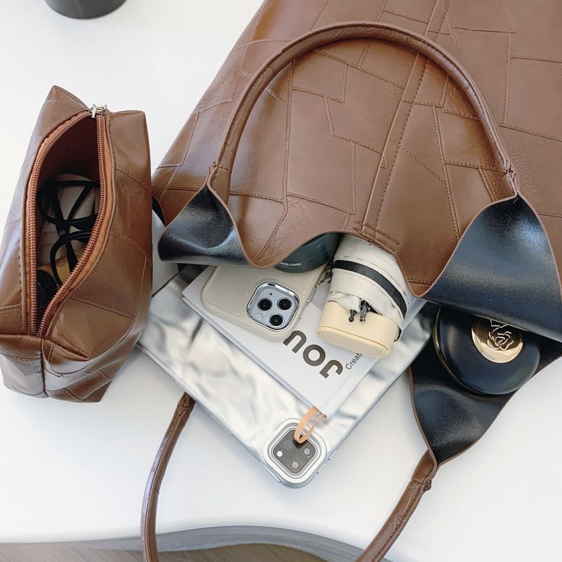 2 In 1 Korean Ladies Handbag Small Bag Set Large Capacity PU Bags - Black