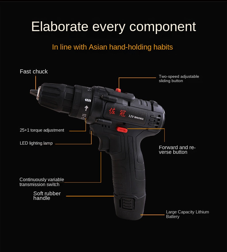 Electric Cordless Drill, 21V Impact Drill Driver Set 28pcs Accessories for Drilling Wood, Metal, Ceramics, Plastic EU plug