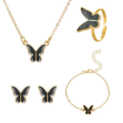 UPHUI 5-piece Women's Jewelry Set Earrings Necklaces Bracelets Rings Fashion Butterfly Jewelry Set Women's Butterfly Jewelry Couple Gifts