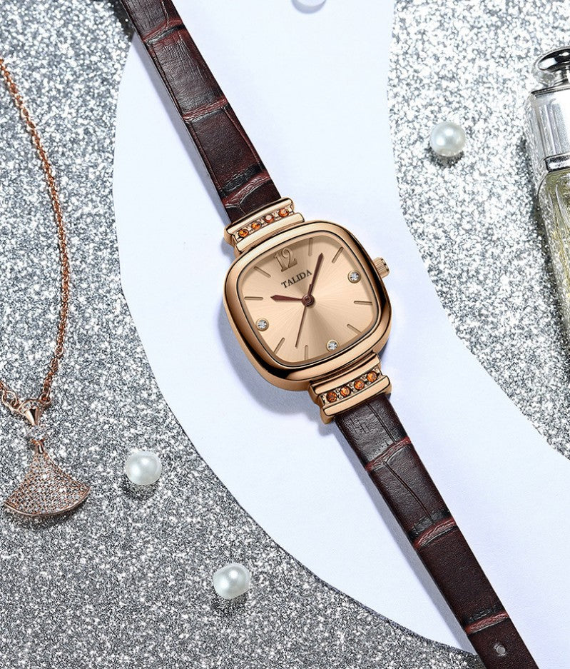 Vintage small sugar quartz ladies watches wristwatch leather strap fine steel case women watches waterproof female wristwatch ladies watch