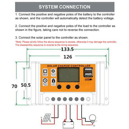 Updated Version Solar Charge Controller 30A/20A/10A 12V 24V Auto Solar Charge Controller MPPT/PWM Controllers LCD Dual USB Output Solar Panel PV Regulator USB 5V LCD Display