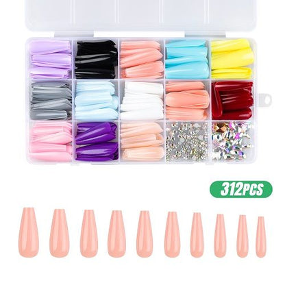 312pcs Long Press on Nails, 10 Sizes Full Cover Coffin Fake Nails with Rhinestones